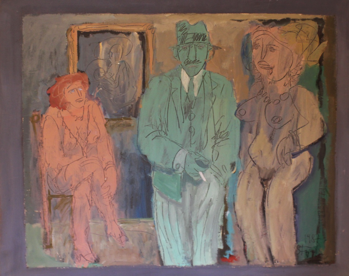 Karl Stengel - Ligabue visits women 1987 acrylic on canvas 95x121cm